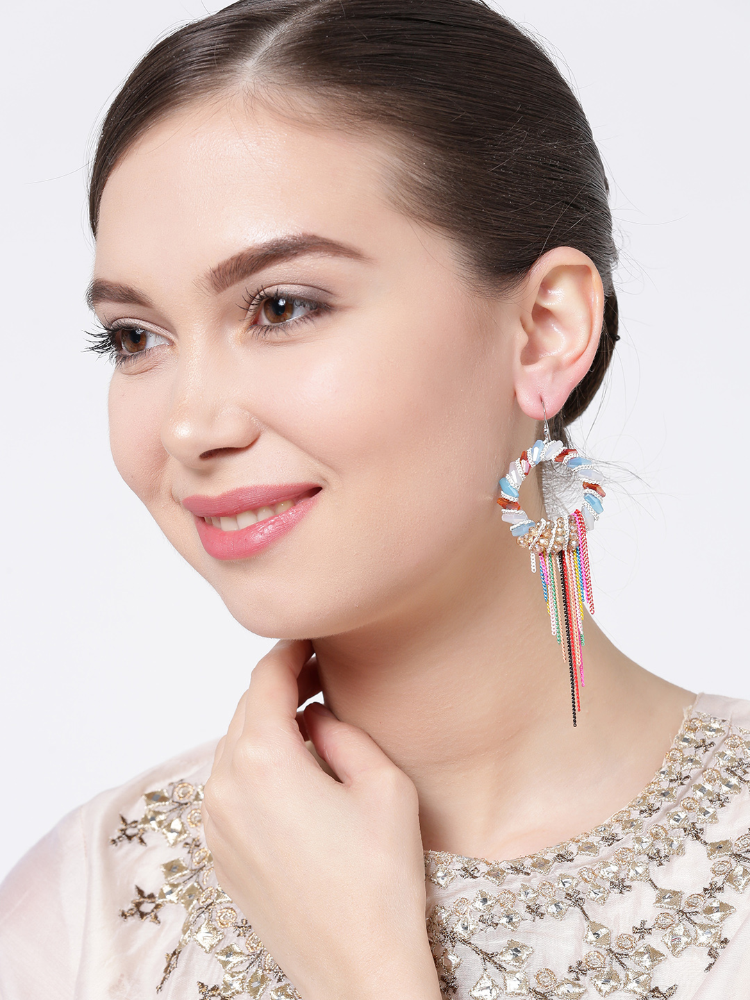 YouBella Multicoloured Circular Drop Earrings